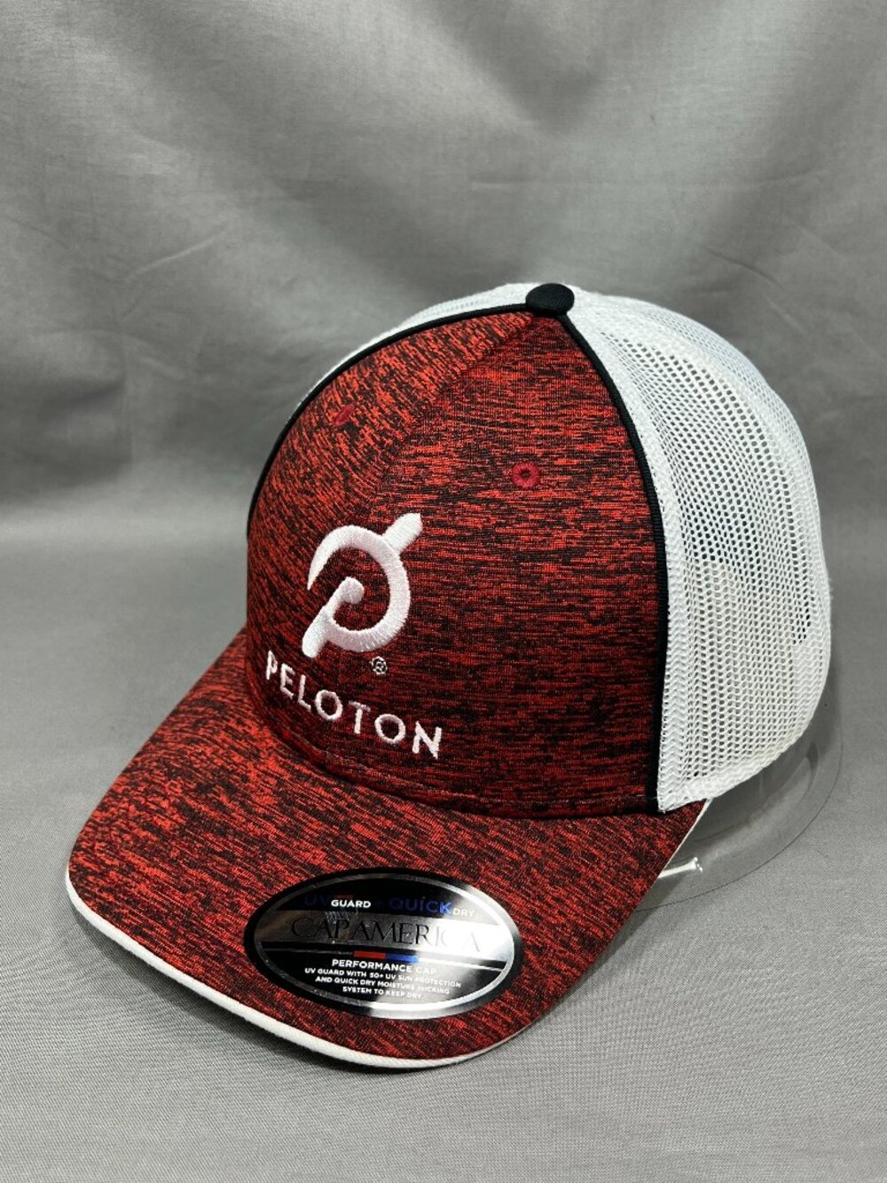 Peloton Cap America Trucker Hat Red White Mesh Strapback Performance Cap Cycling